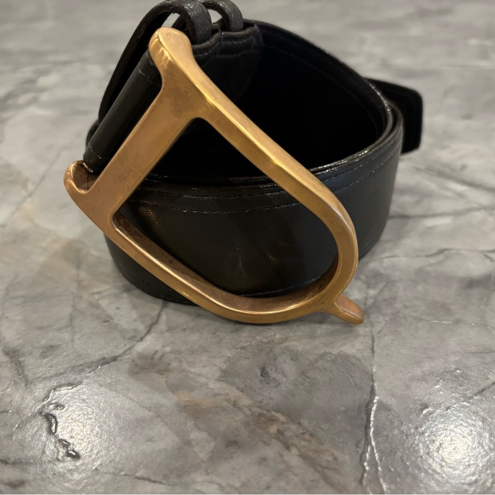 Army green Duftler equestrian spur belt with rose gold buckle